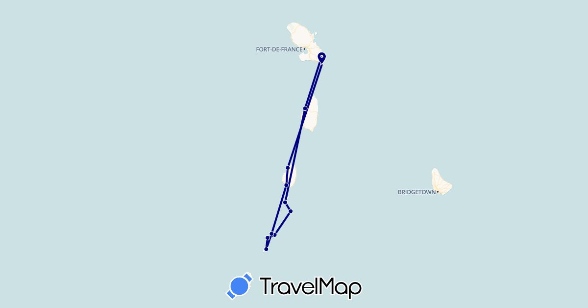 TravelMap itinerary: driving in Grenada, Saint Lucia, Martinique, Saint Vincent and the Grenadines (North America)